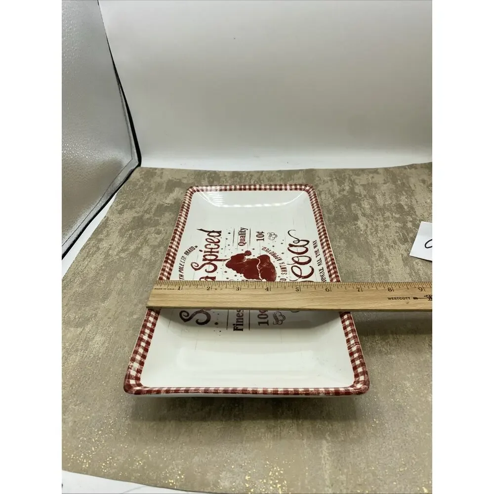 pier 1 Santa Spiced Cocoa Small Serving Platter White W /Red 6.5”X 12.5”